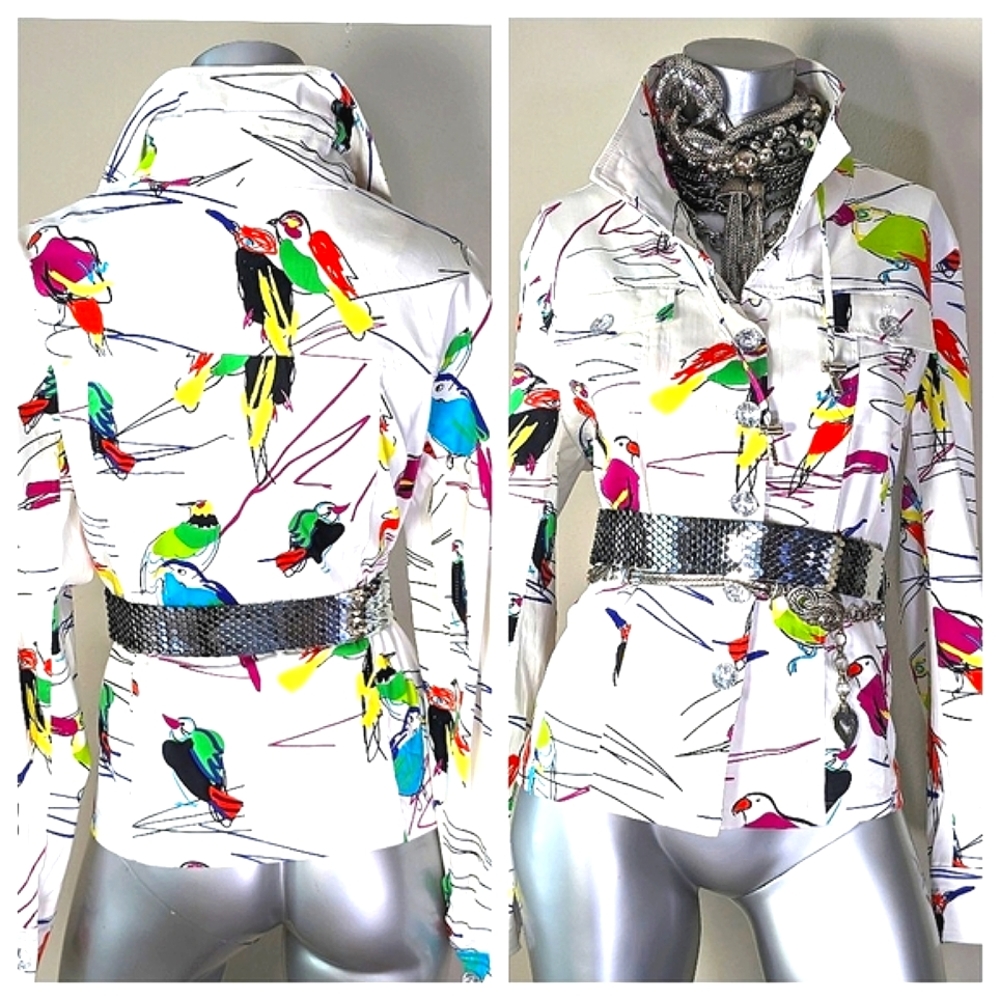 Novelty Print Button Down "Art to Wear" Vintage Artistic Jacket - Picture 3 of 13